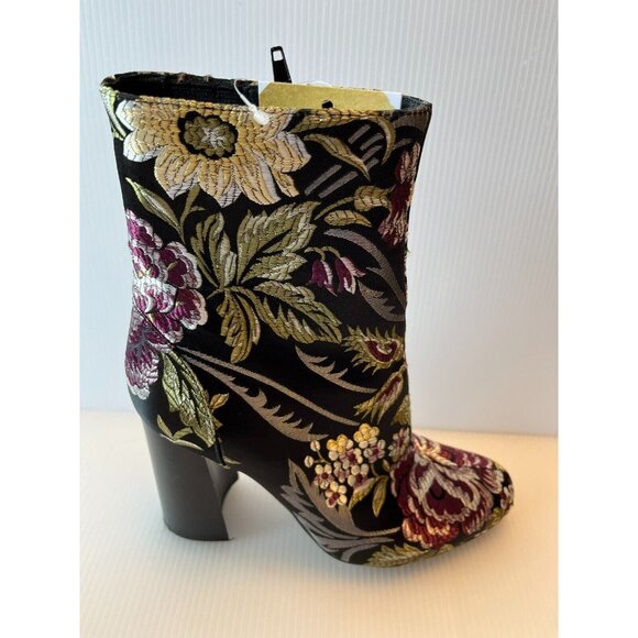 Jefferey Campbell Black Floral Jacquard Block Heel Ankle Booties, Size 7 (US) - Picture 1 of 11